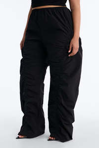 Pantalon large en nylon froncé pour femme, taille élastique, style décontracté streetwear, fournisseur OEM de vêtements pour homme et femme, marque privée - Product Image 5