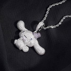 Pendentif Collier Polyvalent et Tendance en Laiton, Motif Chien de Dessin Animé, Style Hip Hop, avec Cristal de Diamant Givré - Product Image 2