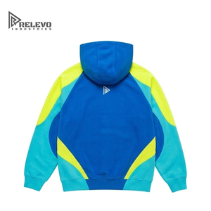 เสื้อฮู้ดผู้ชายแบบกำหนดเอง สีบล็อกตัดกัน ผ้าฟลีซหนานุ่ม โลโก้ 3 มิติ สีน้ำเงินสดใส แบบสวมหัว - Product Image 2