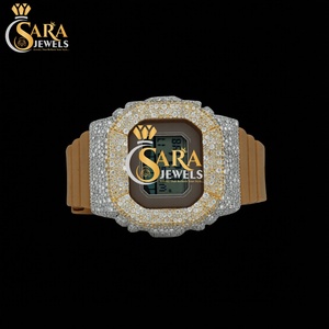 Square Case Mechanical <b>Watch</b> Half Iced Moissanite Diamond <b>Rubber</b> Strap Stainless Steel Hip Hop Business Style - Product Image 3