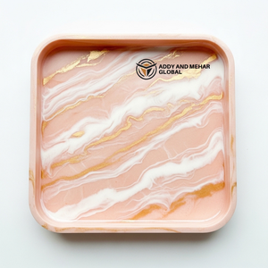 Bandeja con efecto mármol naranja terracota y borde dorado |   Elegante Bandeja Decorativa Color Terracota Naranja con Efecto Mármol - Product Image 6