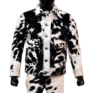 Chaqueta de cuero con estampado de vaca para hombre, estilo occidental, con cremallera frontal completa y textura de piel natural, precio económico, OEM, modelo 2026. - Product Image 1