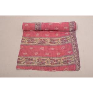 Cotton <b>Kantha</b> Quilt Handmade Indian Vintage Bedspread Reversible <b>Throw</b> Blanket Farmhouse Decor - Product Image 3