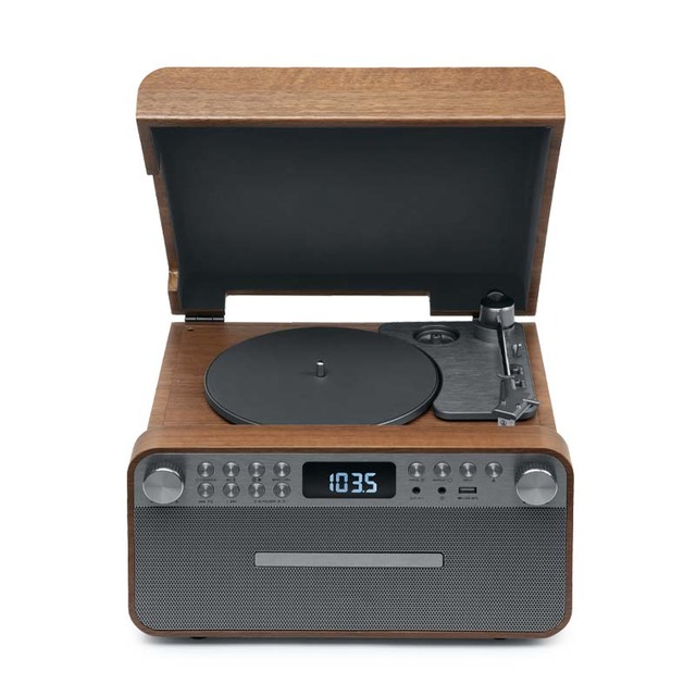 ODM Combo Vinyl Turntable Player with CD MP3 Radio USB Built-in Speaker Wood Finish Digital Display