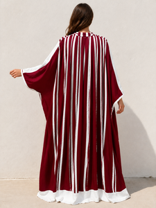 Premium Quality Maroon Color Striped Print Abaya Dress Women's <b>Kaftan</b> Loose Fit <b>Long</b> Sleeves Front Border Button Daily Wear - Product Image 3