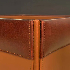 Mocha Leather Square Waste Basket <b>Office</b> Leather Waste <b>Bin</b> Rectangular Leather Waste <b>Bin</b> Open Top Simple Style - Product Image 2