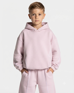 Sweat-shirts à capuche décontractés roses pour garçons avec lignes contrastées, amples et respirants, en polaire premium, vente en gros - Product Image 1