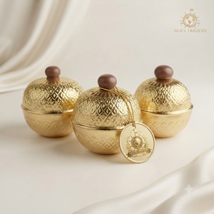 Ensemble de 3 mini-bols dorés gaufrés avec couvercles, texture ananas, contenants de luxe pour bonbons, noix et dattes, vaisselle islamique, cadeau - Product Image 1