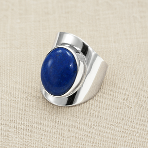 Anillo de Lapislázuli Natural, Chapado en Oro Amarillo y Rosa, Plata 925, Banda Ancha, Hecho a Mano, Gema Ovalada, Joyería Unisex para Ella - Product Image 4