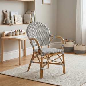 Nouvelle Chaise de Salle à Manger Bistro Moderne Minimaliste Grise et Blanche en Rotin, Fauteuil de Café Français, Sièges de Restaurant, Mobilier d'Extérieur pour Patio - Product Image 3