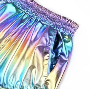 Women Hot Shorts Shiny Metallic Shorts Elastic Drawstring Summer Holographic Wet Look <b>Booty</b> Shorts Bottoms Raves Festivals - Product Image 2