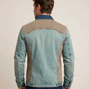 Veste en jean pour homme, couleur personnalisée, avec empiècements contrastés, fermeture éclair, col rabattu, style décontracté, pour l'automne - Product Image 2