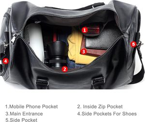 Bolsa de Viaje de Fin de Semana Unisex de Cuero, 20.5 Pulgadas, Gran Capacidad, Cierre de Cremallera, Asa Suave, para Gimnasio y Viajes - Product Image 3