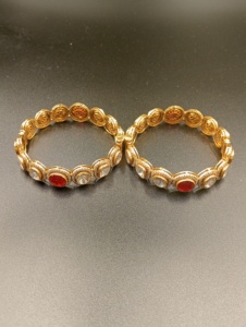 Gold Plated <b>Crystal</b> Red Stone Bangles Women's Trendy Wedding Jewelry Alloy <b>Bracelets</b> Bezel Setting Polki Style Silver - Product Image 6