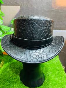 Sombrero Vaquero de Cuero Negro con Grabado de Cocodrilo, Estilo Fedora Occidental para Adultos - Product Image 2