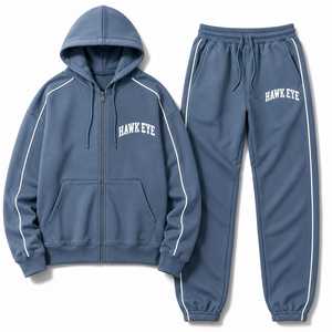 Ensemble de survêtement respirant pour homme Hawk Eye Sports, sweat à capuche en molleton fin 300g, coupe ajustée, avec fermeture boutonnée sur toute la longueur - Product Image 6