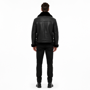 <b>Men's</b> Premium Matte Black Sheep Nappa Leather B-6 Aviator <b>Jacket</b> Wool <b>Shearling</b> Breathable Windproof Plus Size Autumn/Winter - Product Image 2