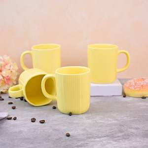 Yellow Sunkissed Custom Glazed Ceramic Coffee <b>Mugs</b> Set of 4 Microwave Safe <b>Cute</b> Design Style Personalized Cups - Product Image 3