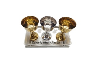 Luxurious Gold Plated <b>Goblet</b> with Stainless Steel Tray Set Decorative <b>Wine</b> Chalice & Serving Tray for Home Decor & Wedding Gift - Product Image 5
