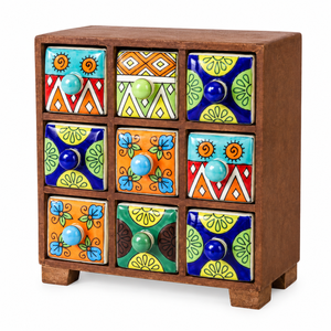 Boîte à bijoux en bois bleue artisanale, armoire de rangement à 9 tiroirs, organisateur décoratif moderne pour la cuisine et la maison, vente en gros - Product Image 4