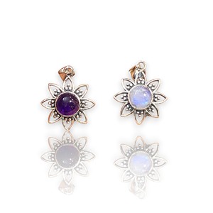Colgantes de Plata de Ley 925 con Piedra Lunar Arcoíris y Amatista, Corte Redondo, Joyería Fina Natural al por Mayor para Mujer - Product Image 1