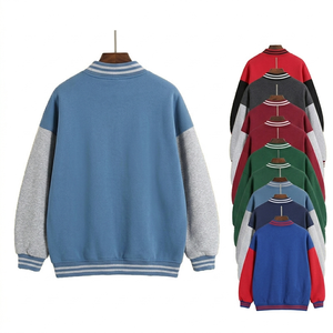เสื้อแจ็คเก็ตวาร์ซิตี้แบบยูนิเซ็กซ์ สีพื้น แต่งผ้าแบบแพทช์เวิร์ค ผ้าฝ้ายผสมโพลีเอสเตอร์ สวมใส่สบายสำหรับฤดูใบไม้ร่วง ติดกระดุมด้านหน้า ปกคอพับ ทรงปกติ - Product Image 2