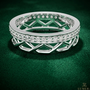 Bague d'éternité de luxe en moissanite imitation diamant pour femme, motif ajouré, empilable, plaqué rhodium, certifiée IGI - Product Image 2