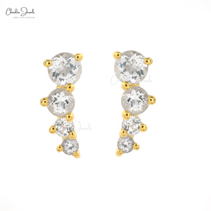 เครื่องประดับแฟชั่นปี 2026 ต่างหูเงินแท้ 925 ประดับโทแพซสีขาวธรรมชาติ ต่างหูแบบหนีบเก๋ไก๋ เครื่องประดับเงิน ผู้จัดจำหน่ายชั้นนำ - Product Image 1