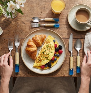 Stainless Steel Eco Friendly Flatware 4-Piece Cutlery Set <b>Mirror</b> Polish Marble Handle Wholesale Price Home & Restaurant Use - Product Image 4