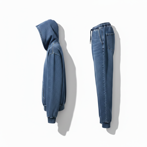 Ensemble de survêtement deux pièces personnalisé unisexe en jean, ensemble veste en jean délavé imprimé et pantalon en jean bleu pour homme - Product Image 4