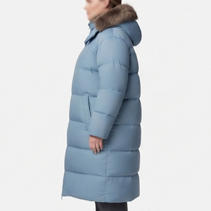 Abrigo Largo Acolchado para Mujer con Capucha con Ribete de Piel, Chaqueta de Invierno Cortavientos de Manga Larga, Gruesa, 100% Poliéster - Product Image 2