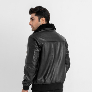 Premium <b>Mens</b> Real Leather Bomber <b>Jacket</b> With Faux <b>Fur</b> Collar Elite Quality Winter Warm Outwear Custom Manufacturer High Demand - Product Image 4