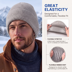 Bonnet en acrylique de couleur unie pour hommes, chapeau d'hiver tricoté, chaud, décontracté, pour l'extérieur, 56-58CM - Product Image 5