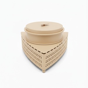 Plat à chafing dish unique en argent avec support triangulaire perforé, pot rond et couvercle plat pour une utilisation moderne en restauration, idéal pour les mariages - Product Image 5