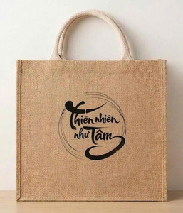 Custom Logo Printed Laminated Eco <b>Reusable</b> Jute Tote <b>Bag</b> with Solution Fast Shipping In Stock Bamboo Handle Sustainable Shopping - Product Image 6