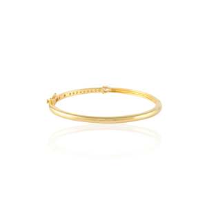 14K <b>Gold</b> Half Diamond Half White Enamel <b>Bangle</b>-Oval Cut Wedding & Anniversary Gift - Product Image 4