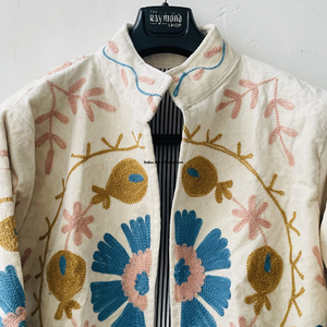 Indian Handmade Suzani Cotton <b>Jacket</b> Hand Embroidered Short <b>Jacket</b> Unisex Coat Handmade Suzani Short <b>Jacket</b> - Product Image 3
