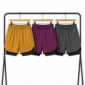 Shorts de sport fitness pour hommes en nylon, extensibles, séchage rapide, double couche, pour la course et l'entraînement musculaire, style basketball américain - Product Image 3