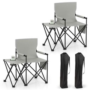 Sedia da Campeggio Pieghevole Contemporanea Grigia con Capacità di 330 LBS, Tavolino Laterale e Portabicchieri per Picnic all'Aperto, Logo Personalizzabile - Product Image 2