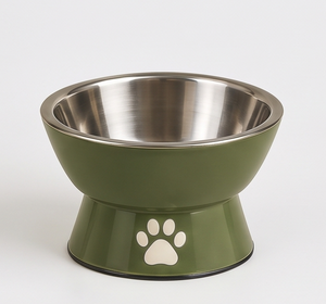 Gamelle surélevée en émail avec empreinte de patte mignonne, base antidérapante, vert olive, en métal, pour chien et chat, gamelle d'alimentation et d'eau, fournitures en gros - Product Image 3