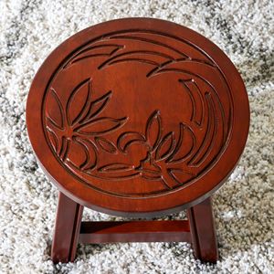 Carved Floral Cherry Wooden <b>Step</b> <b>Stool</b> Kids' Chair - Product Image 2