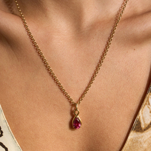 Collar con Colgante de Rubí Chapado en Oro de 18K para Mujer, Cadena Clásica con Eslabones en Forma de Lágrima, Joyería para Uso Diario - Product Image 3