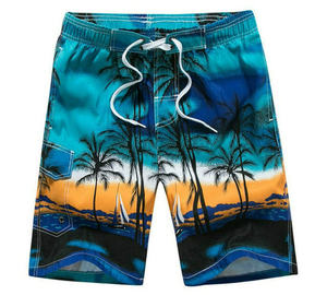 <b>Men's</b> Tropical Palm Tree Print Board Shorts Quick Dry Drawstring Casual Swim <b>Trunks</b> Short Length Mid Waist With Pockets - Product Image 1