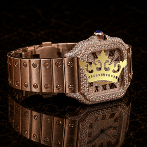 Rose Gold Brown Dial Hip Hop Watch Men Full Diamond CZ Stone Wristwatch - Product Image 2