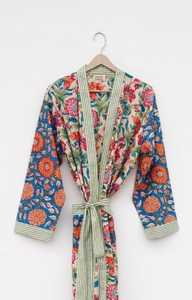 Peignoir Kimono Matelassé Décontracté en Coton, Imprimé Floral Fait Main, Veste de Nuit Sexy pour Femme, Longue Robe de Chambre, Tenue de Plage - Product Image 2