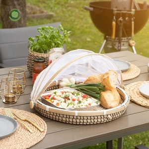 Woven rush food <b>cover</b> with fan pattern Kitchenware and <b>table</b> decoration Wholesale eco-friendly Made in Vietnam - Product Image 5