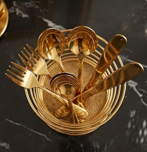 Gold Metal <b>Utensil</b> Holder Spiral Wire Luxury Cutlery <b>Organizer</b> Stand Kitchen Flatware Storage - Product Image 2