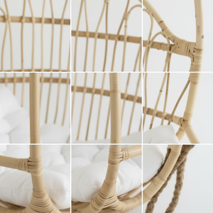 Silla colgante ovalada de mimbre y ratán, tejida a mano, con cojín, para interiores, exteriores, balcón, patio, jardín. - Product Image 3