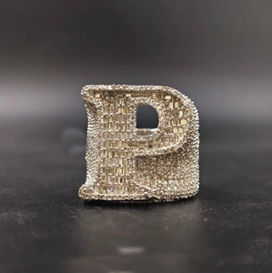 Customizable <b>Initial</b> Letter Iced Out Moissanite Baguette Cut 925 Sterling Silver Rhodium Plated Hip Hop Cluster <b>Ring</b> for Gift - Product Image 1