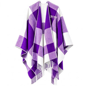 NCNW Sorority Women’s <b>Purple</b> & White Checkered Cape Shawl <b>Cardigan</b> Casual 100% Acrylic Winter Warm Daily Wear women's Scarf - Product Image 4
